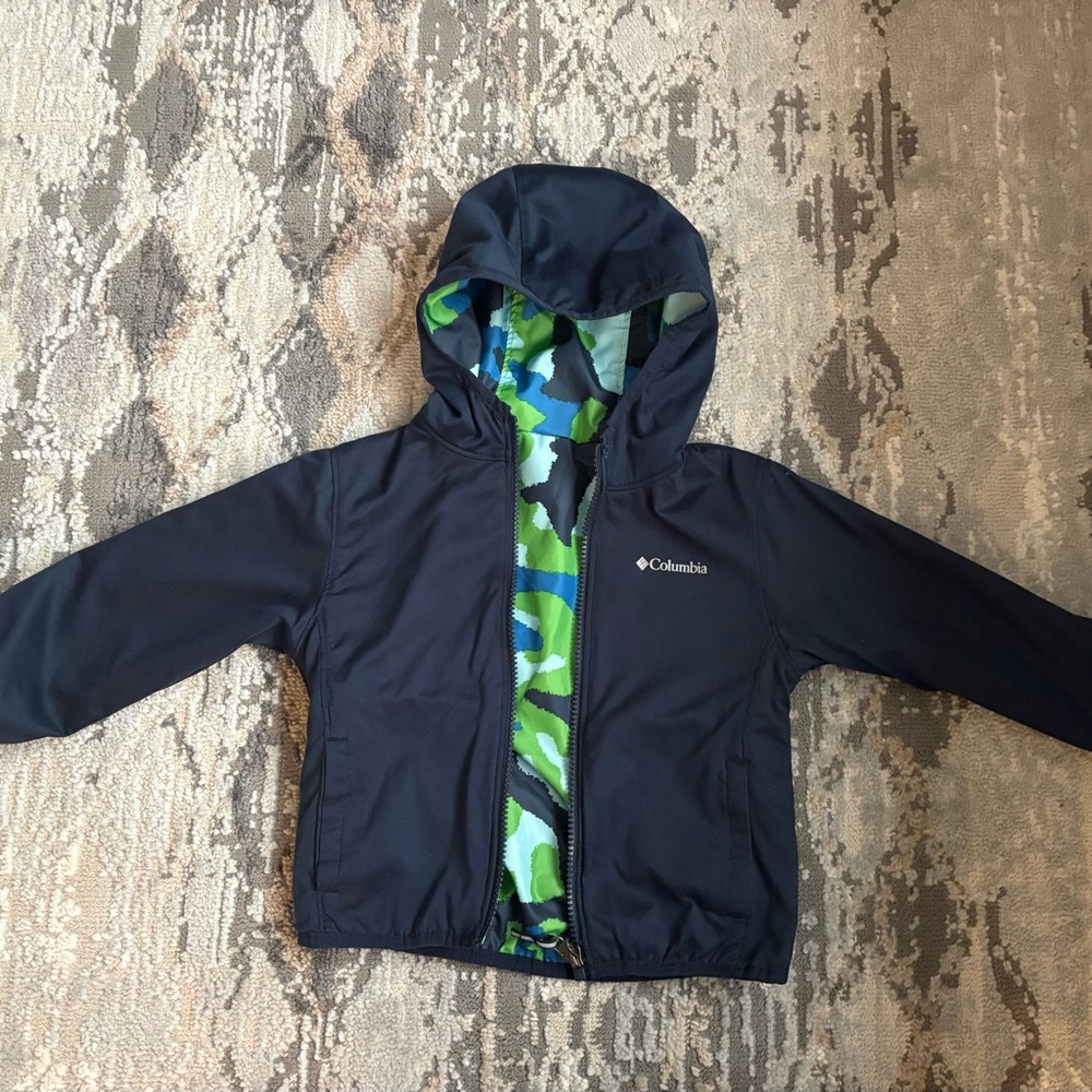 Columbia Navy or Camouflage raincoat. It’s reversible!